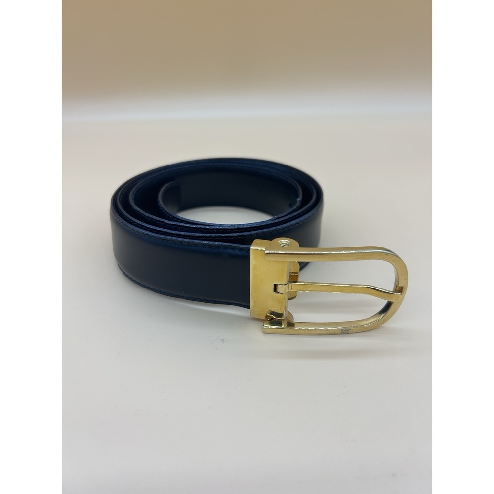 Dunhill Black Leather Belt Gold Tone‎ Buckle Size 44/112 Made In Italy